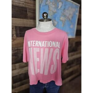 Vintage International News Pink Cropped T - Shirt Size XL